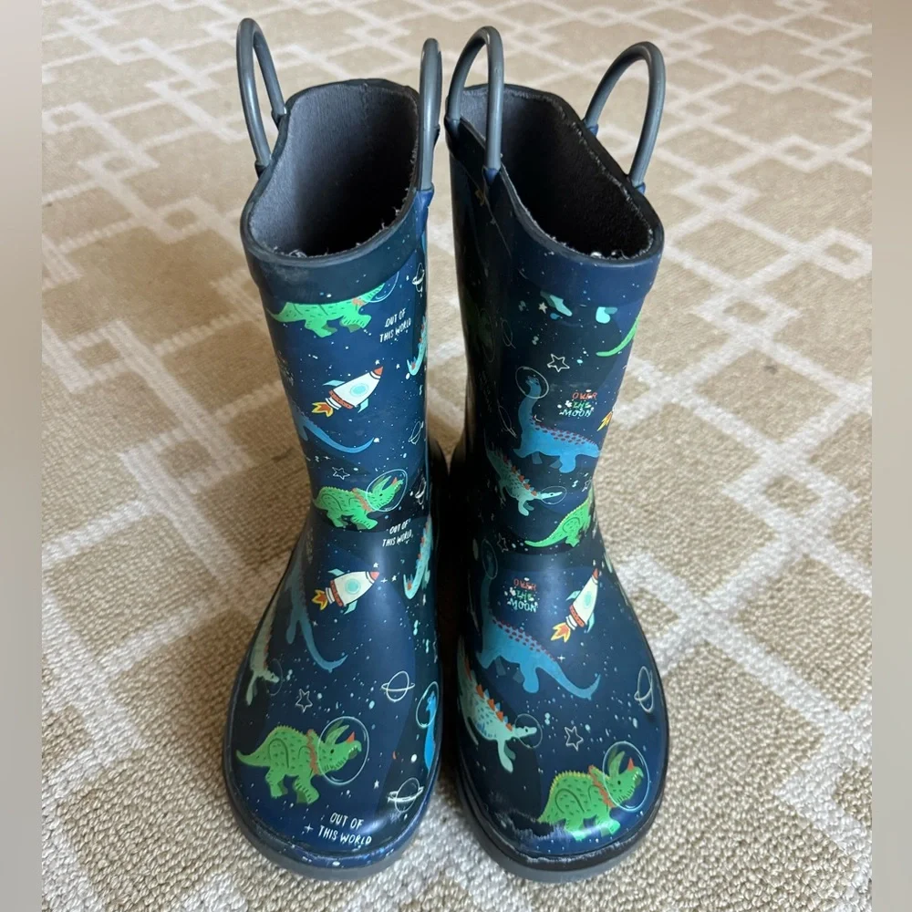 Western Chief Kids Waterproof Rain Boots Dino Space Navy Pull On Outdoor Size 13